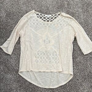 Umgee Cream Asymmetrical Blouse with crochet detail
